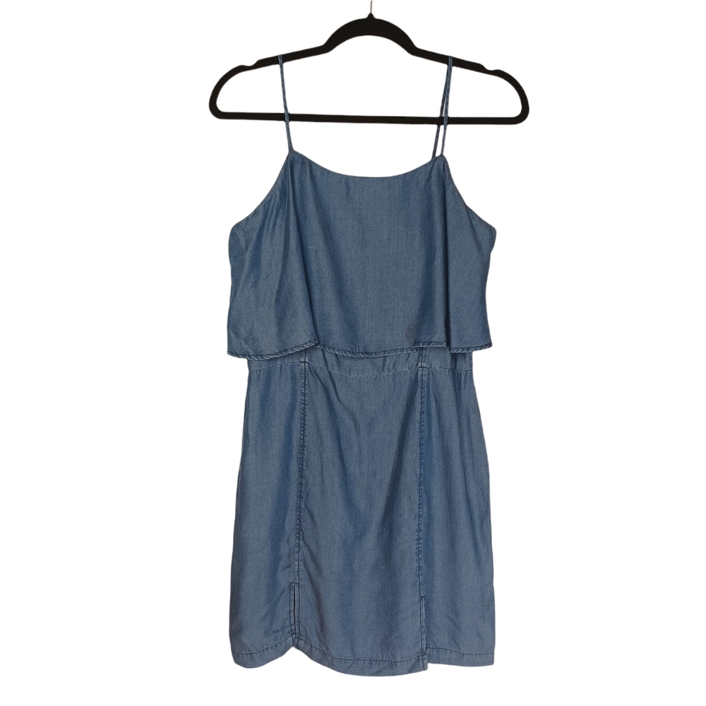 1250C Tencel Denim Light Blue Chambray Denim Ruffle Sleeveless Dress Small NWT